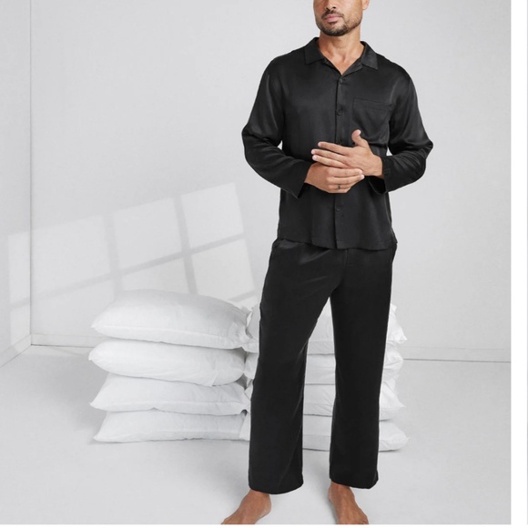 LUNYA BNWT Men's Washable Silk Button Up Set in Immersed Black Size M - Picture 4 of 5